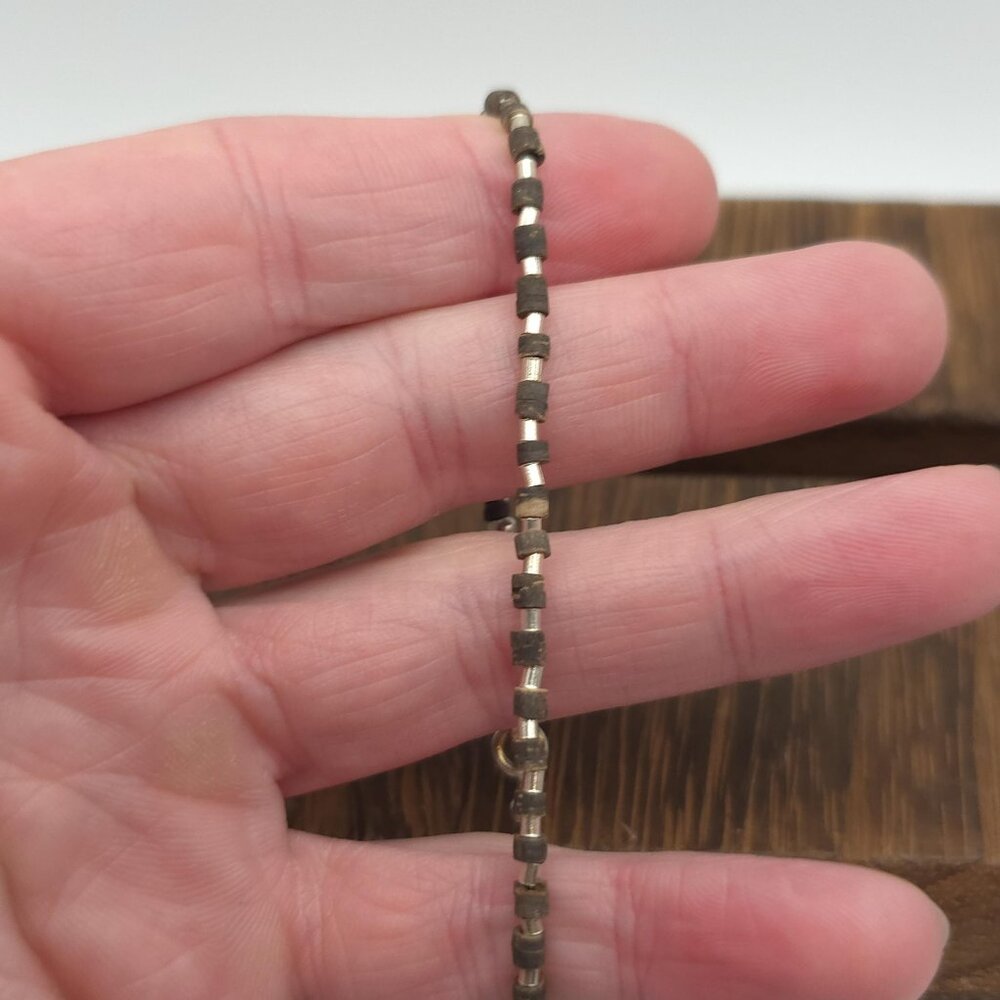 7 Inch Sterling Silver Wood Pieces Bracelet A1567